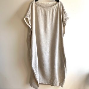Black Crane linen blend tent dress natural color fits S XS boxy fit oversized
